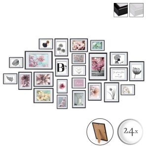 Bomoe Blossom Bilderrahmen Set, 24-teilig, Kunststoff, schwarz, für Fotos, Kunstdrucke und Collagen.