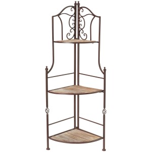 Eck-Blumenregal aus Metall mit drei Holzablagen, 120 cm hoch, für Gartendekoration.