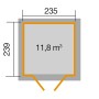 Grundriss Weka Gartenhaus Anthrazit, Pultdach, 261 cm. Zeichnung mit Maßen und Volumen.
