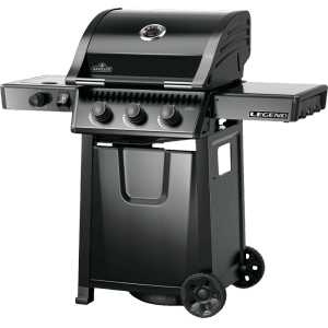 Schwarzer Napoleon Gasgrill Legend 365 SB mit Seitenkocher und drei Brennern.