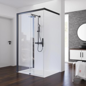 Schulte Schiebetür Walk In mit Wand Mattschwarz 120 x 90 x 200 cm DIN Links