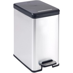 Curver Deco Slim Mülleimer, 25 l, Silber metallic mit Fußpedal.