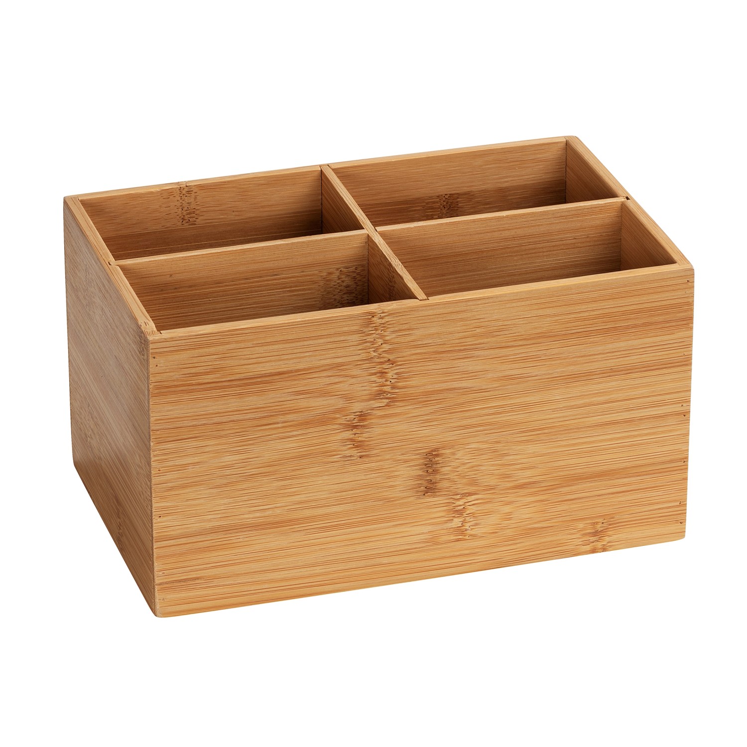 Wenko Bambus Box Terra mit 4 Fächern, braune Aufbewahrungsbox aus Bambus für Bad und Büro.