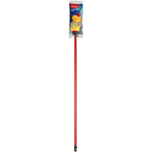Vileda SuperMocio Soft Wischmopp mit Stiel, gelber Moppkopf, roter Stiel. Reinigungsgerät für streifenfreie Sauberkeit.