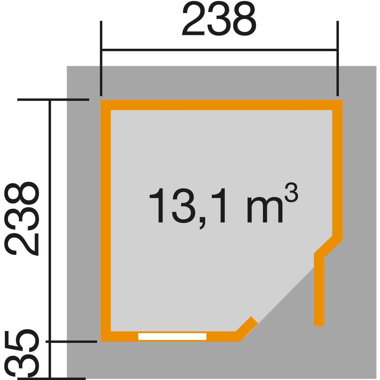 Grundriss Holz-Gartenhaus Flachdach, 278x278 cm, unbehandelt. Abmessungen und Raumaufteilung.