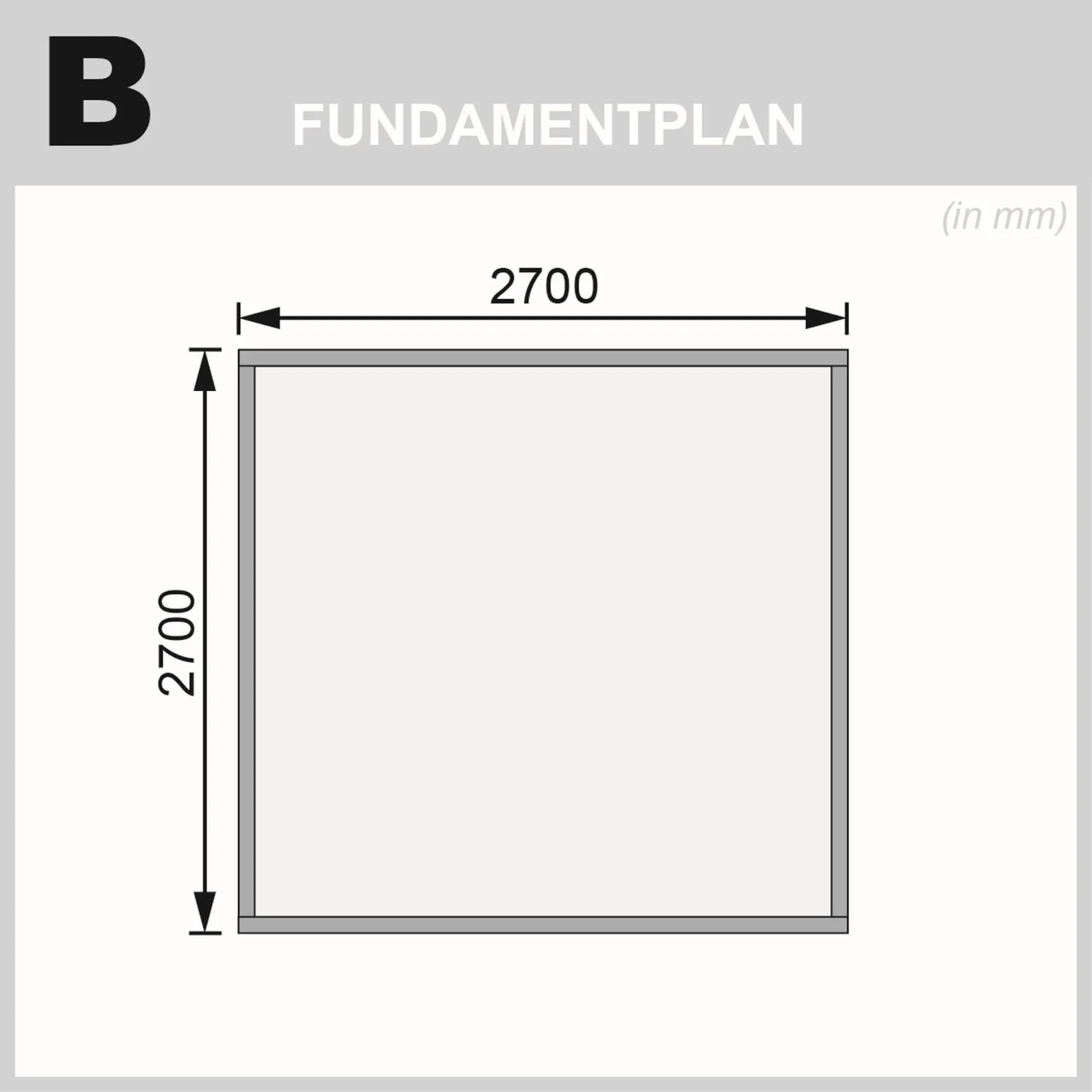 Fundamentplan Karibu Holz-Gartenhaus Kastberg, 270x270 cm, Maße in mm.