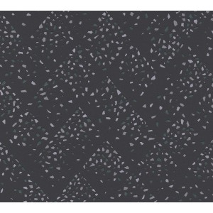 Grafische Vliestapete in Schwarz und Gold mit leicht strukturierter Oberfläche und Glanz.