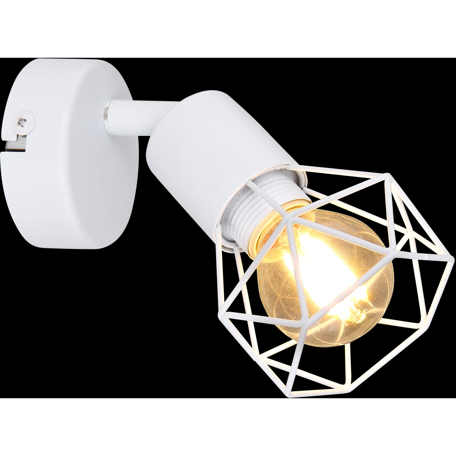 Weißer Globo Spot Xara I mit E14 Fassung und geometrischem Lampenschirm.