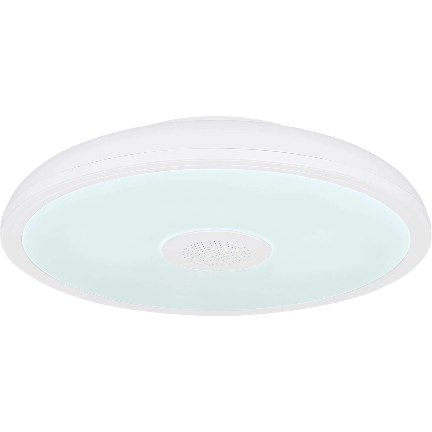 Weiße Globo LED-Deckenleuchte Raffy, Ø 28 cm, mit integriertem Lautsprecher.