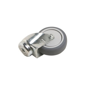 Apparate-Lenkrolle, Ø 75mm, mit Rückenloch, Kugellager und grauem Gummirad. Traglast 50 kg.