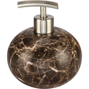 Brauner Kleine Wolke Seifenspender in Marmor Optik mit silbernem Spenderkopf.