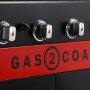 Detailansicht des Char-Broil Gas2Coal 2.0 440 Hybridgrills mit 4 Brennern und Bedienelementen.