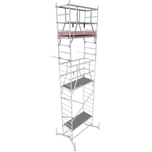 Krause Alu-Arbeitsgerüst Monto ClimTec mit zweiter Aufstockung für flexible Höhenanpassung.