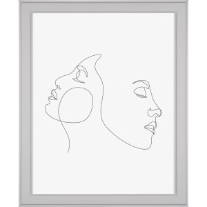 Weißer MDF-Bilderrahmen Malmo 40x50 cm mit abstrakter Linienzeichnung von zwei Gesichtern.