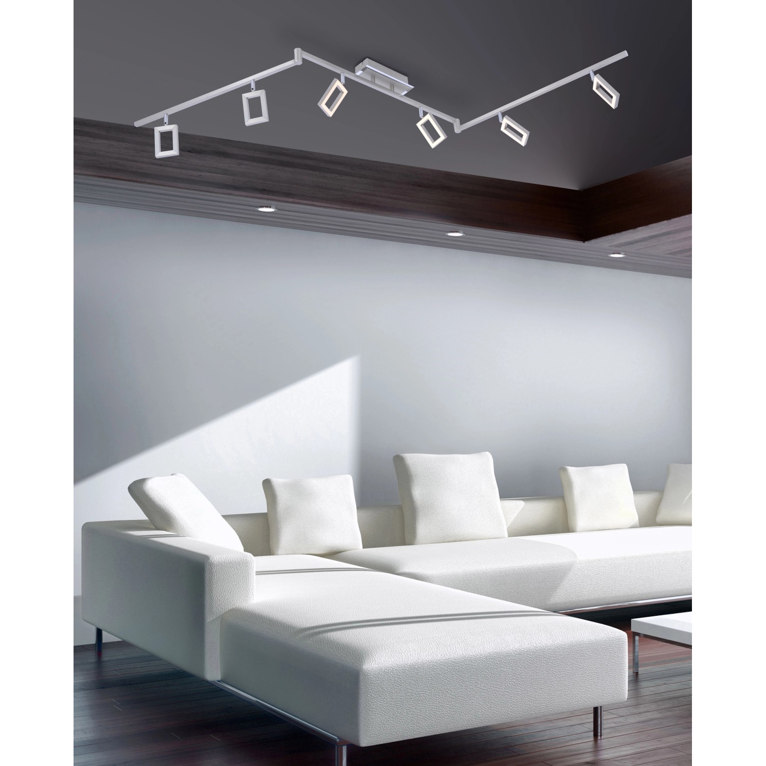 Moderner Paul Neuhaus LED-Spot Inigo, 6-flammig, aus Stahl, 161 cm breit.