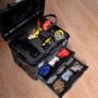 Stanley FatMax Tstak Combo Werkzeugkoffer mit Schubladen, gefüllt mit Werkzeug und Zubehör.