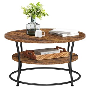 Runder Songmics Couchtisch Barnet in Braun-Schwarz mit Ablage für Wohnzimmer.