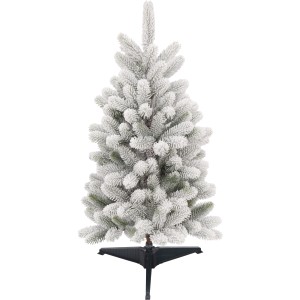 Weiße Kunsttanne Nagano, 90cm hoch, mit Kunstschnee und Ständer für weihnachtliche Deko.