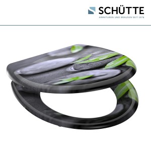 Schütte WC-Sitz Stone mit Absenkautomatik und Stein-Blätter-Motiv.