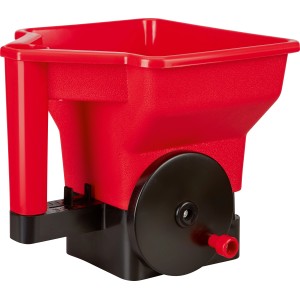 Roter Handstreuer 3 l für Dünger, Saatgut und Streusalz.