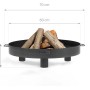 Schwarze CookKing Feuerschale Tunis, Ø 60 cm, aus Stahl mit Holzscheiten. Feuerstelle für Garten und Terrasse.