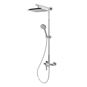 Schulte Duschsystem Rain mit eckiger Kopfbrause und Einhebelmischer, verchromt.