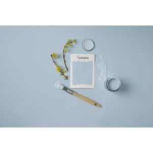 Rust-Oleum Kreidefarbe Taubenblau, matte Möbel-Farbe mit Pinsel und Farbmuster.