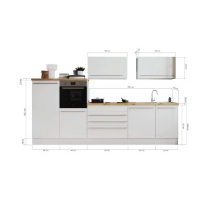 Respekta Küchen-Doppelblock Gabriel, 320 cm breit, in Weiß mit Elektrogeräten.