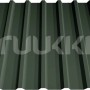 Detailaufnahme des dornengrünen Trapezblechdachs T20 für Holzbrüder Carport Ralf.