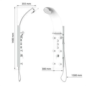 Weißes Eisl Duschpaneel Karibik 3 in 1 mit Regendusche und Massagedüsen.