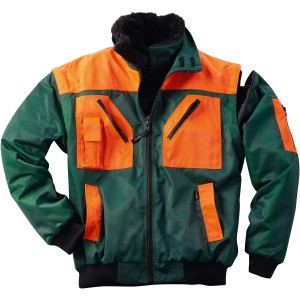 Grün-orangefarbene 4in1-Pilotenblouson Arbeitsjacke mit vielen Taschen in Größe M.