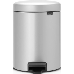 Brabantia Treteimer NewIcon 5L in Metallic Grey, runder Mülleimer mit Fußpedal.