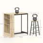 Bartisch Set Eiche/Schwarz mit integriertem Regal und Barhocker. Industrieller Stehtisch für Küche/Esszimmer, platzsparend.