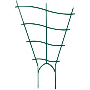 Zwei grüne, gewellte Blumengitter (30 cm) für Topfpflanzen als Rankhilfe.