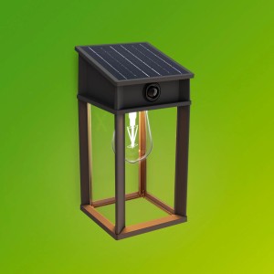 Schwarze Philips Solar-Wandleuchte Geri UltraEffizient mit Bewegungsmelder und klarem Leuchtmittel.