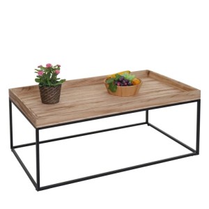 MCW Couchtisch K71, naturfarben mit Holzplatte und schwarzem Metallgestell.