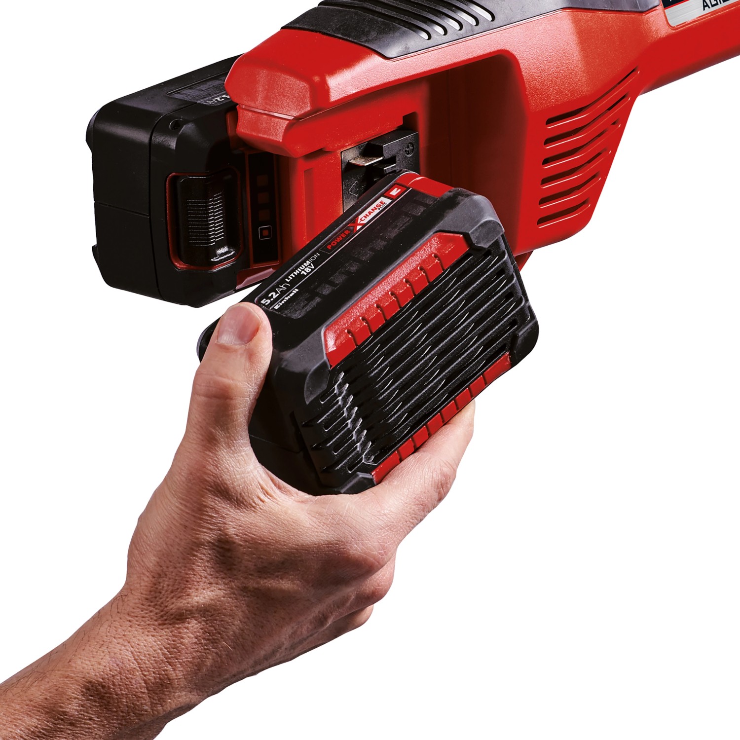 Einhell Akku wird in Akku-Sense Agillo eingesetzt. Power X-Change Akku für kabelloses Trimmen.