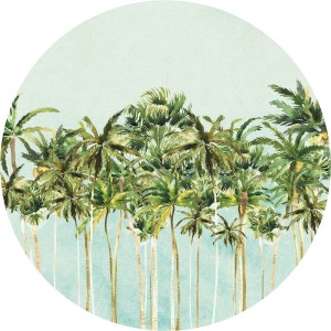 Runde, selbstklebende Vliesfototapete mit Palmenmotiv (Dot Coconut Trees, Ø 125 cm).