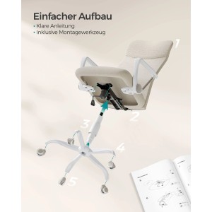 Songmics Drehstuhl Kime beige: Höhenverstellung und einfacher Aufbau im Detail.