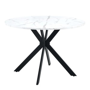 okwish Esstisch mit MDF X Gestell Küche Wohnzimmer Rundtisch 110x110x76cm Weiß Schwarz