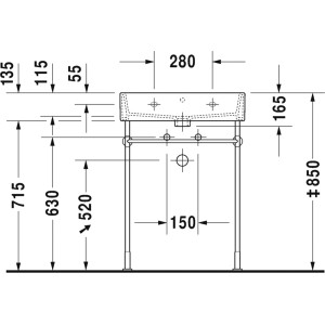 Technische Zeichnung: Duravit Vero Air Waschbecken, 60 cm, mit Hahnloch und Überlauf. Maße und Details.