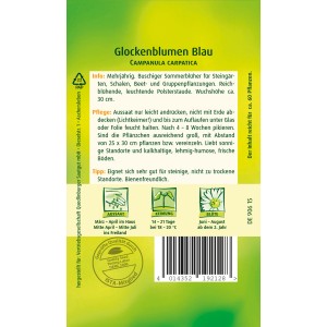 Samentüte Quedlinburger Glockenblume Blau, mehrjährige Sommerblume für Beet, Schalen und Steingärten.