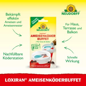Neudorff Loxiran Ameisen-Buffet: Nachfüllbare Köderdose zur Ameisenbekämpfung für Haus, Terrasse & Balkon.