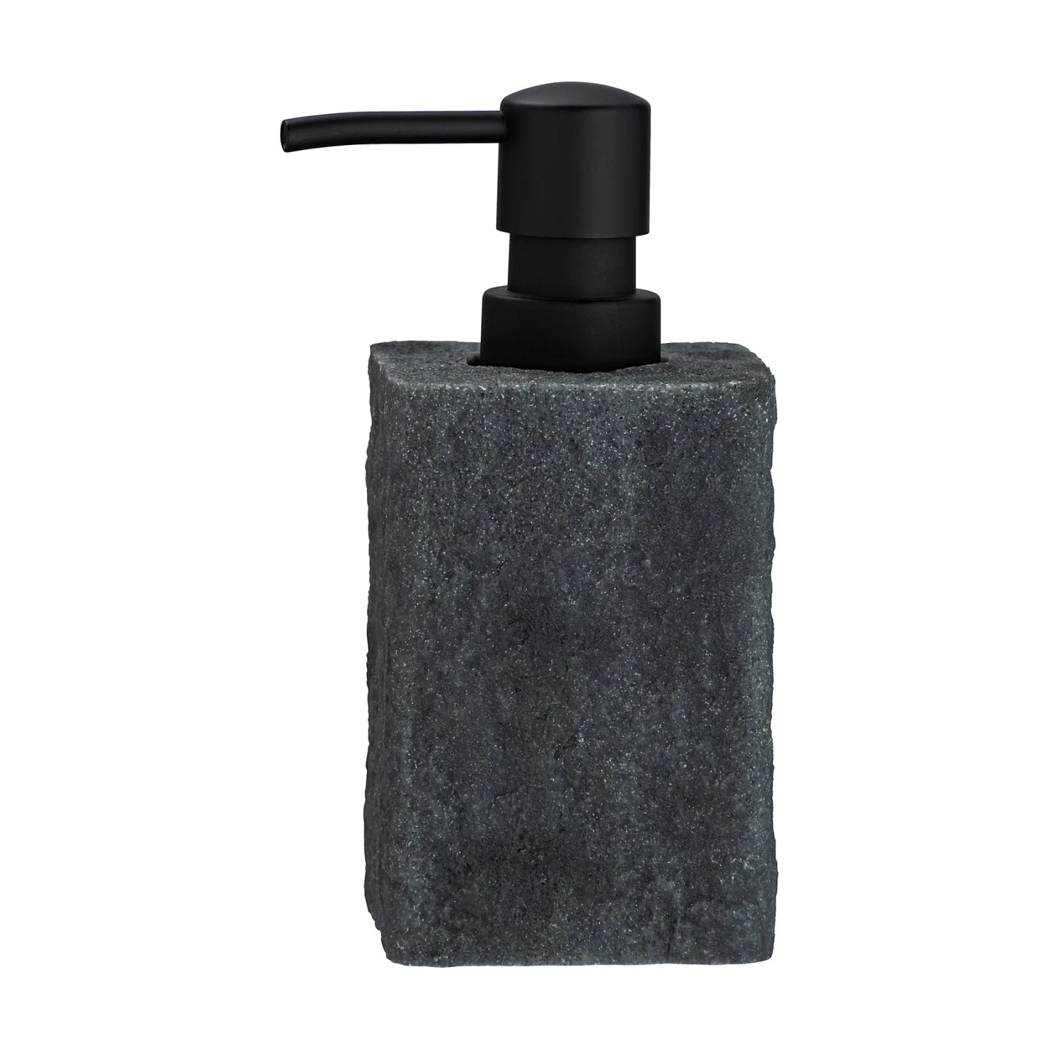 Wenko Seifenspender Villata, anthrazitfarbener Spender aus Polyresin mit schwarzer Pumpe.