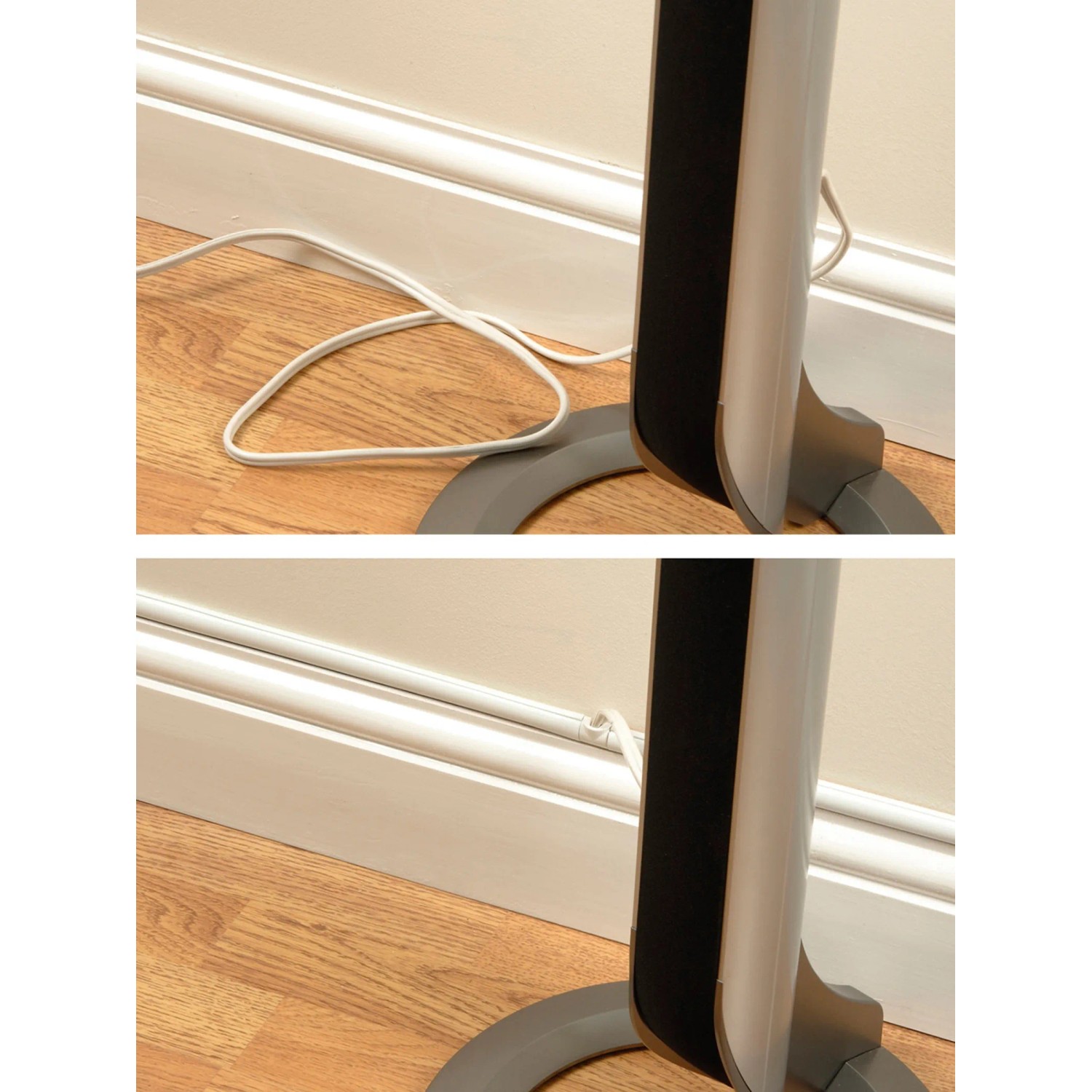Weißer D-Line Kabelkanal (16x8mm, 2m) verdeckt Kabel an der Wand.