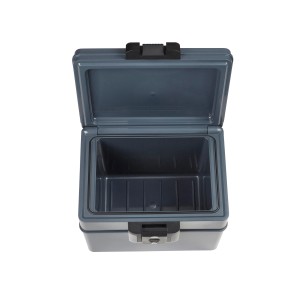 Offene, graue Yale Feuer- und Wasserschutz-Kassette, 16,8 l, für Dokumente und Wertsachen.