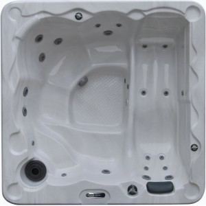 Nordlys Ganzjahres-Whirlpool Pearl, Draufsicht. Fester Whirlpool mit Liege und 5 Sitzflächen.