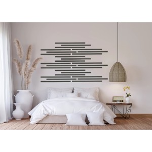 FN Acustico Wandleiste Gerecon Eiche Grau als Akustikpaneel an Schlafzimmerwand.