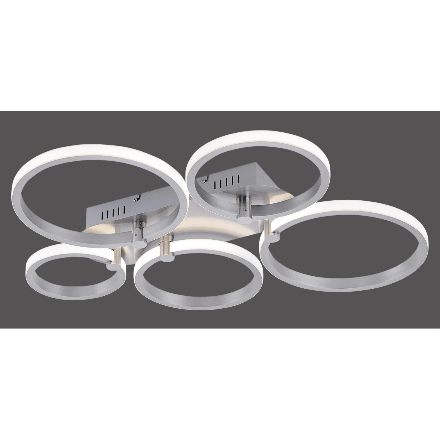 Moderne LED-Deckenleuchte Johanna mit fünf Leuchtringen, 63x56,7 cm.