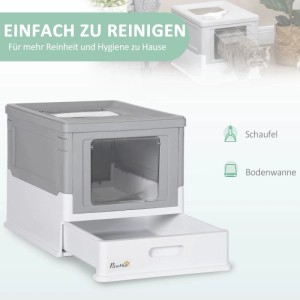 PawHut Katzenklo geschlossen, grau-weiß, mit ausziehbarer Bodenschale und Streuschaufel. Einfache Reinigung.